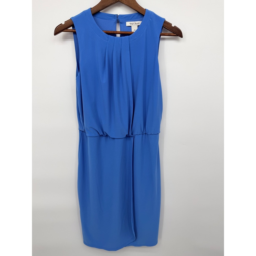 White House Black Market Sheath Dress Women XS Blue Excellent Blouson Pleated